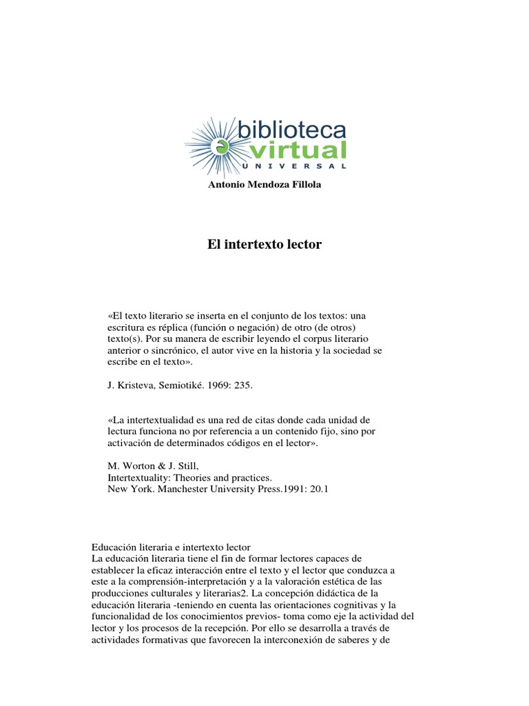 Intertexto lector y educación literaria | PDF | Intertextualidad ...