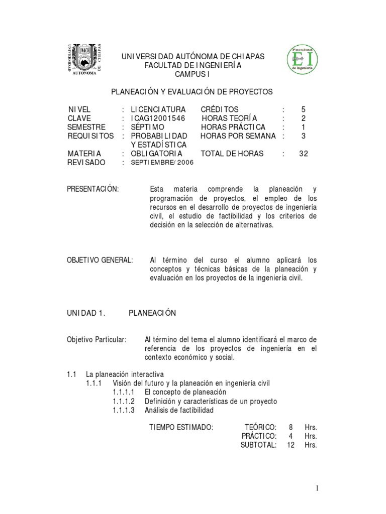 Planeación y Evaluación de Proyectos | PDF | Prueba (evaluación ...