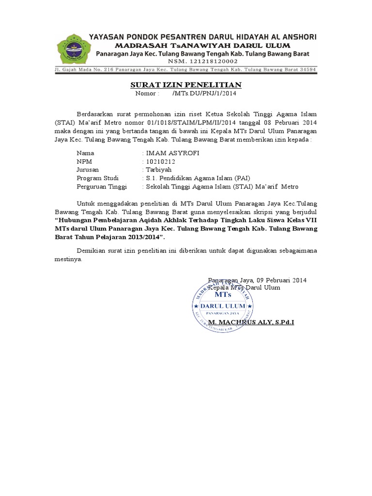 Download 96+ Contoh Surat Izin Sekolah Madrasah Gratis