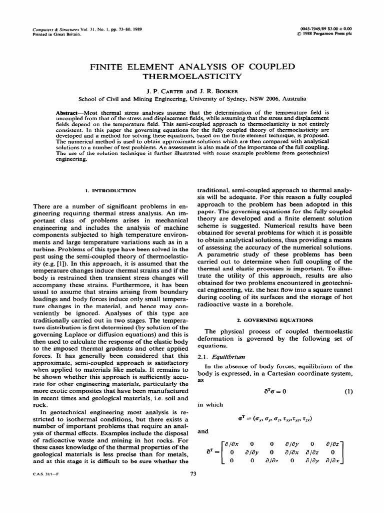 Finite Element Analysis of Coupled Thermoelasticity PDF | PDF ...