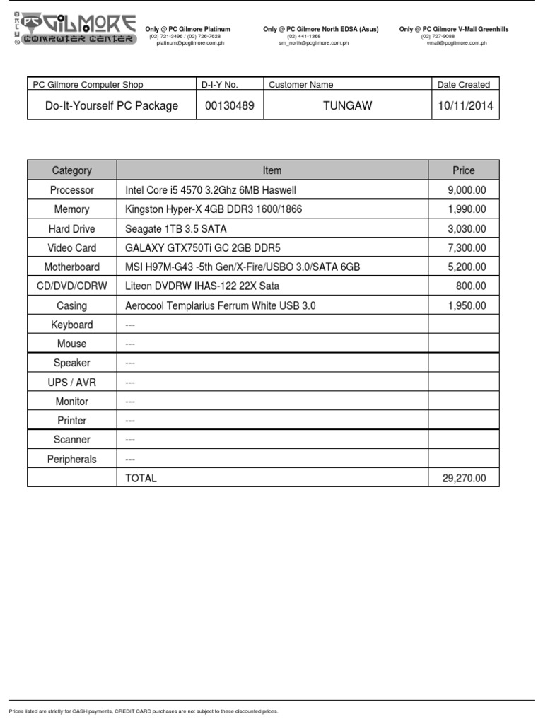 Desktop PC Package Pricing at PC Gilmore | PDF