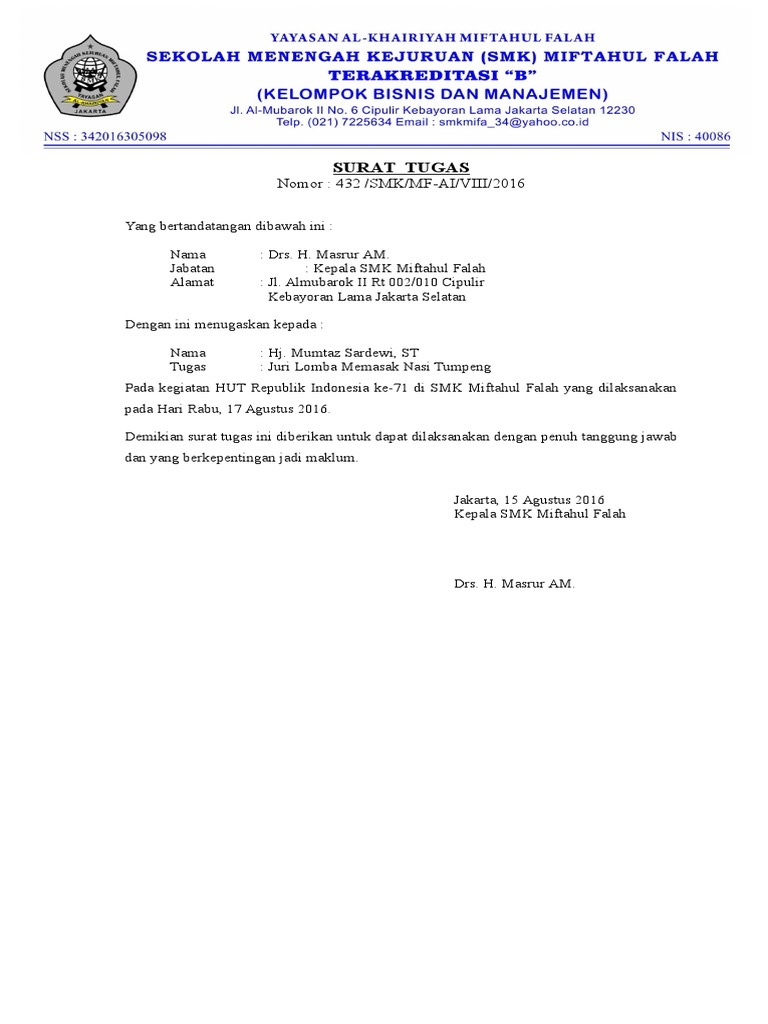 Surat Tugas Juri Hut Ri