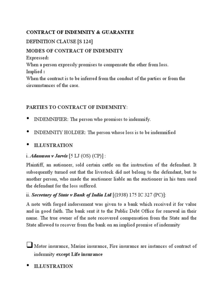 Contract of Indemnity and Guarantee Guarantee Law Of Agency