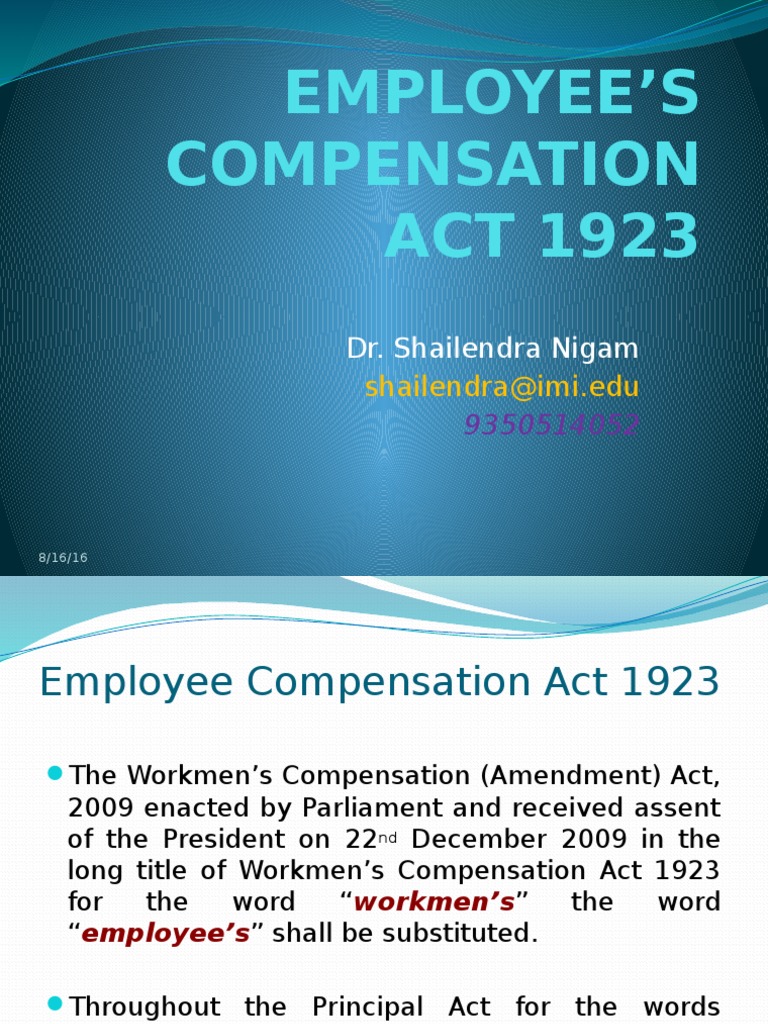 Employee Compensation Act 1923 Workers' Compensation Act Of Parliament