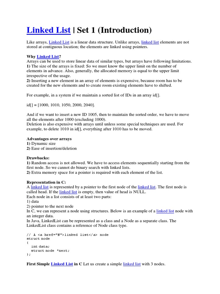 001 Linked List Introduction | PDF | Array Data Structure | Algorithms ...