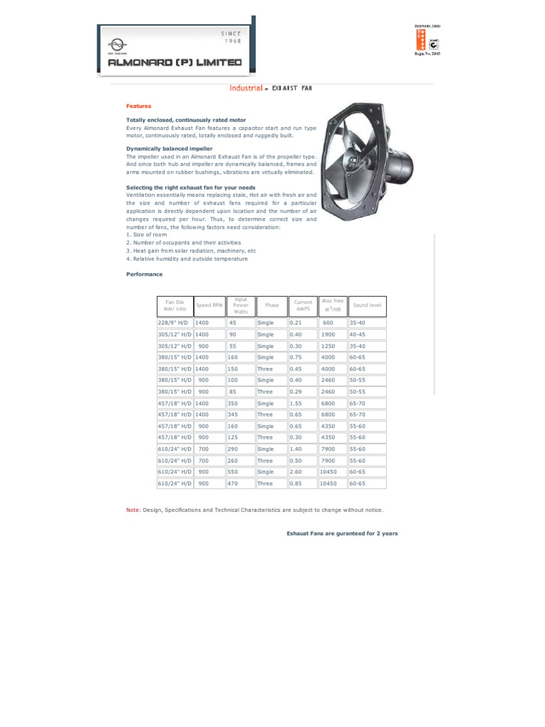 Almonard Exhaust Fans PDF Ventilation (Architecture) Engineering