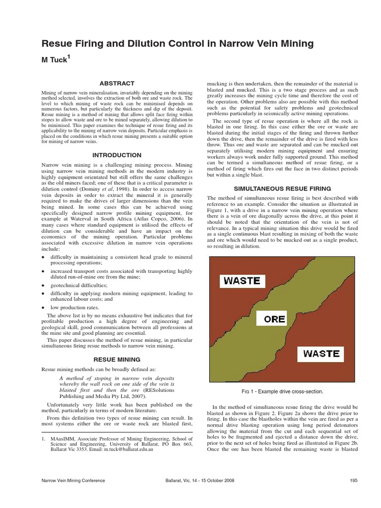 Resue Firing and Dilution Control in Narrow Vein Mining Mining