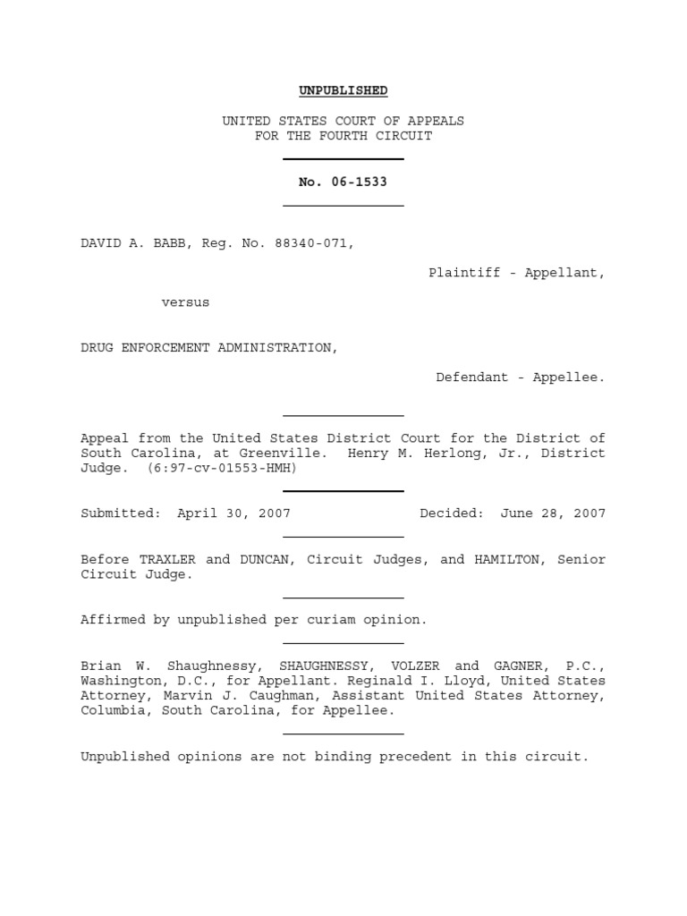 Fourth Circuit Affirms DEA Case | PDF