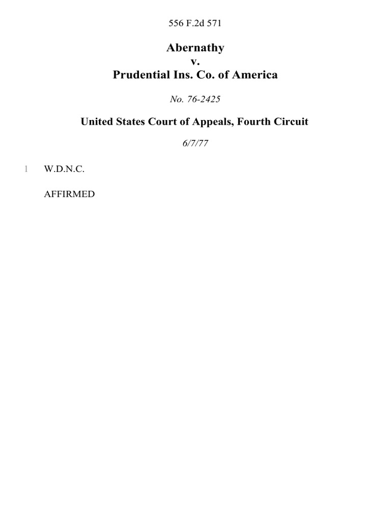 Abernathy v. Prudential Ins. Co. of America, 556 F.2d 571, 4th Cir. (1977) PDF