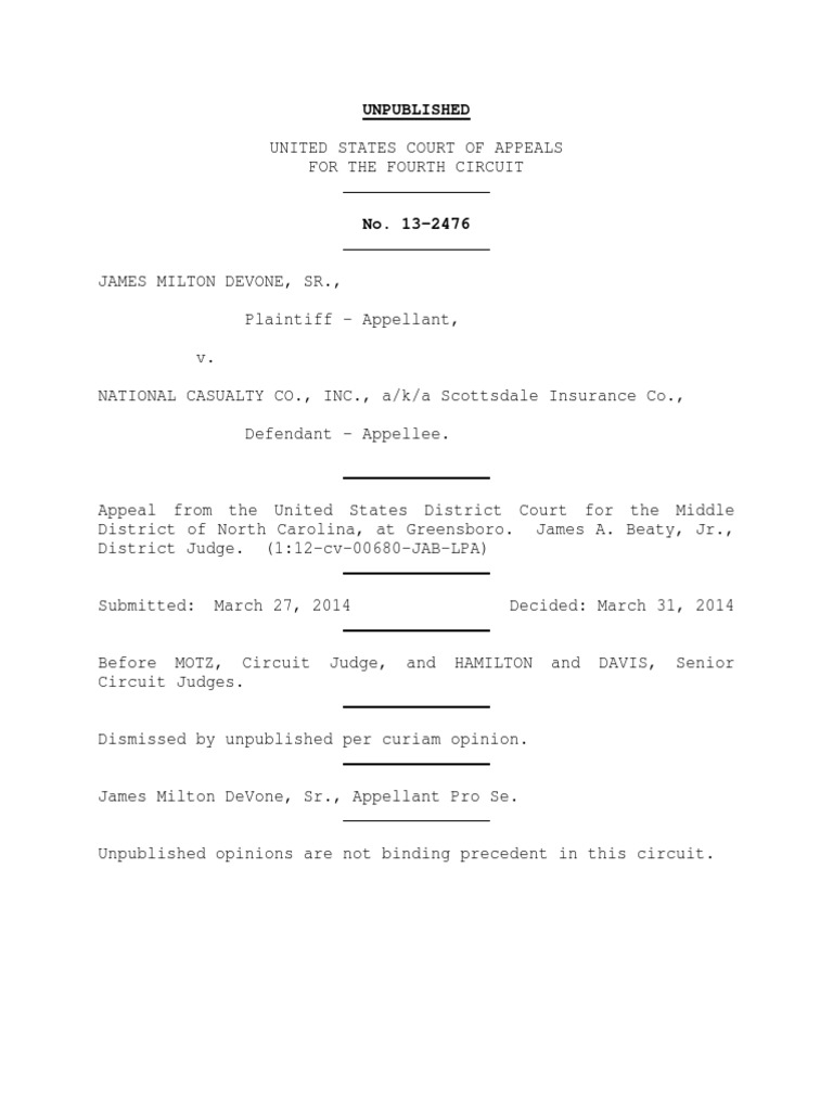 Appeal Dismissal: DeVone v. National Casualty | PDF