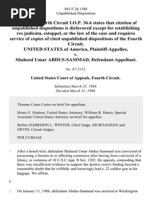 United States v. Shaheed Umar Abdus-Sammad, 843 F.2d 1388, 4th Cir. (1988)