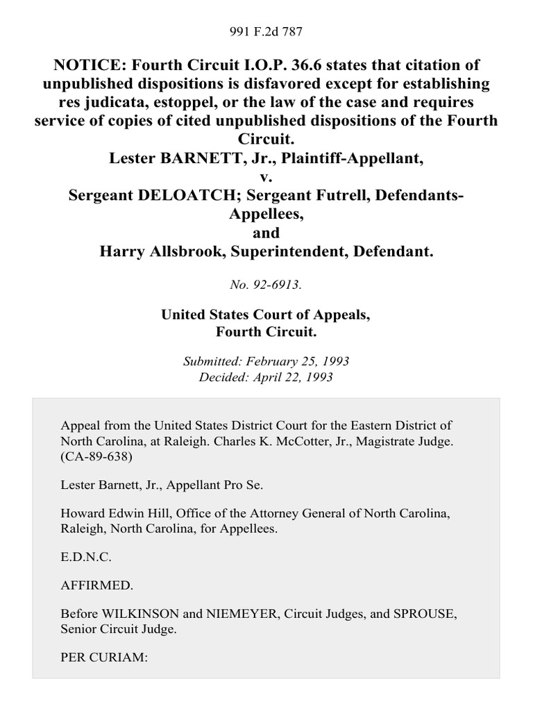 Lester Barnett, Jr. v. Sergeant Deloatch Sergeant Futrell, and Harry ...