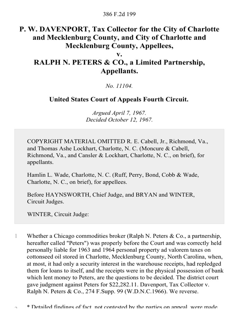 P. W. Davenport, Tax Collector for the City of Charlotte and