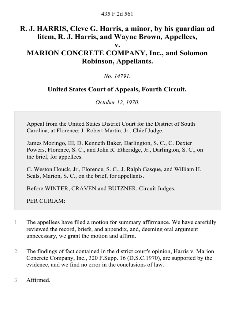 R. J. Harris, Cleve G. Harris, A Minor, by His Guardian Ad Litem, R. J ...