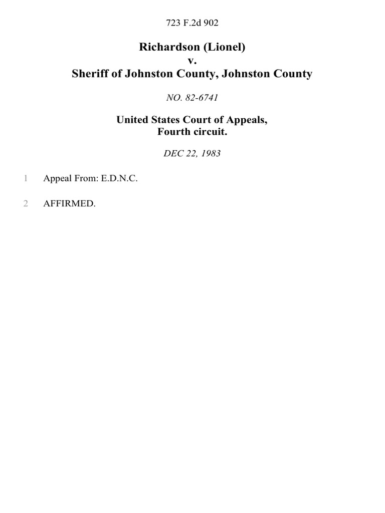 Richardson (Lionel) v. Sheriff of Johnston County, Johnston County, 723