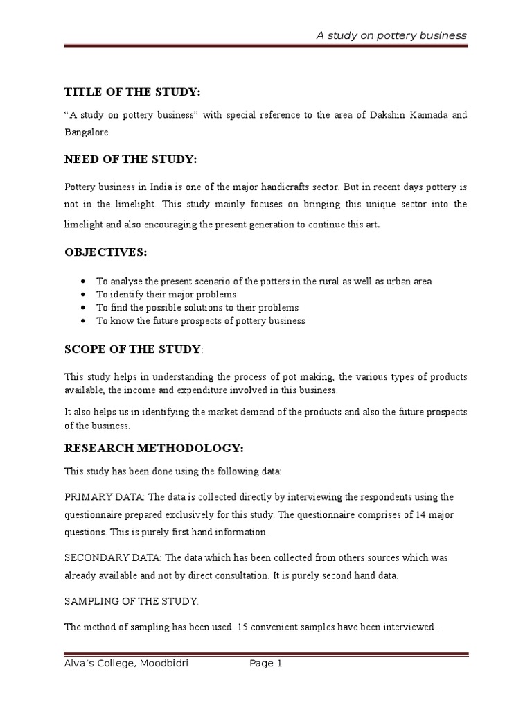 A Study On Pottery Business PDF Pottery Ceramics