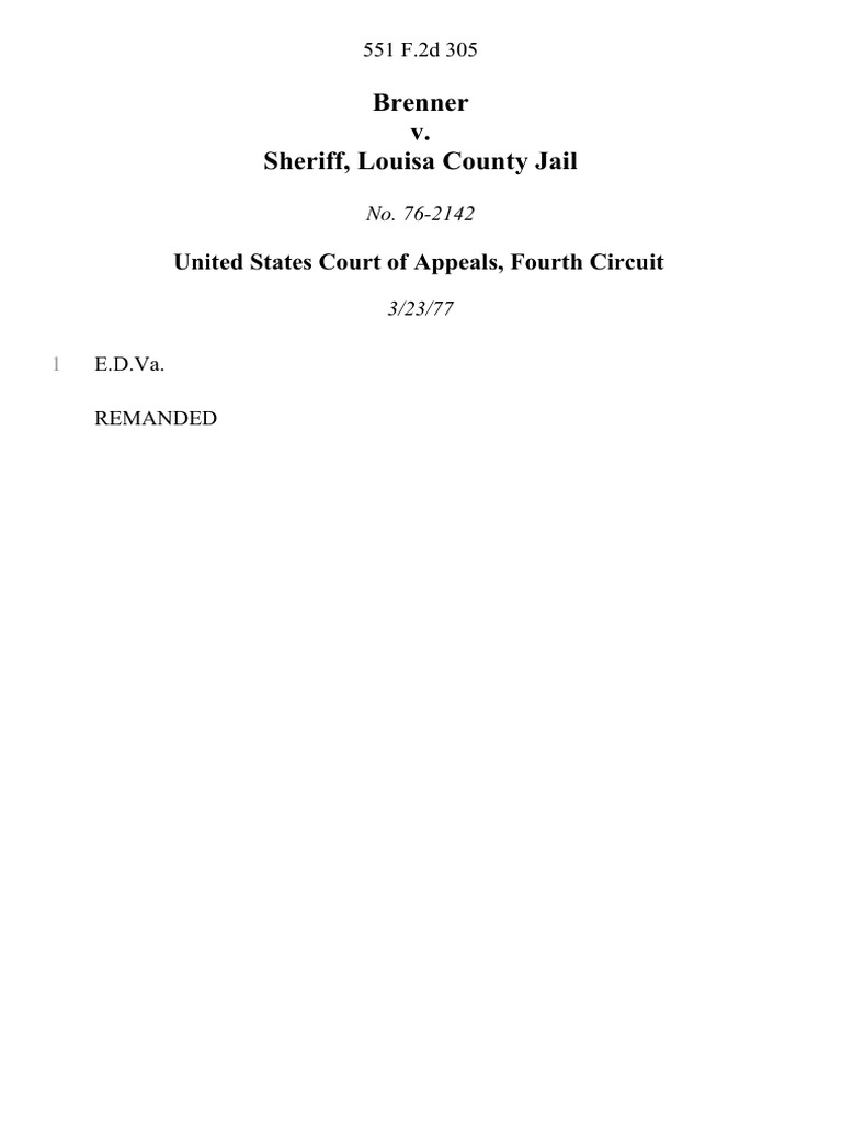 Brenner v. Sheriff, Louisa County Jail, 551 F.2d 305, 4th Cir. (1977) PDF