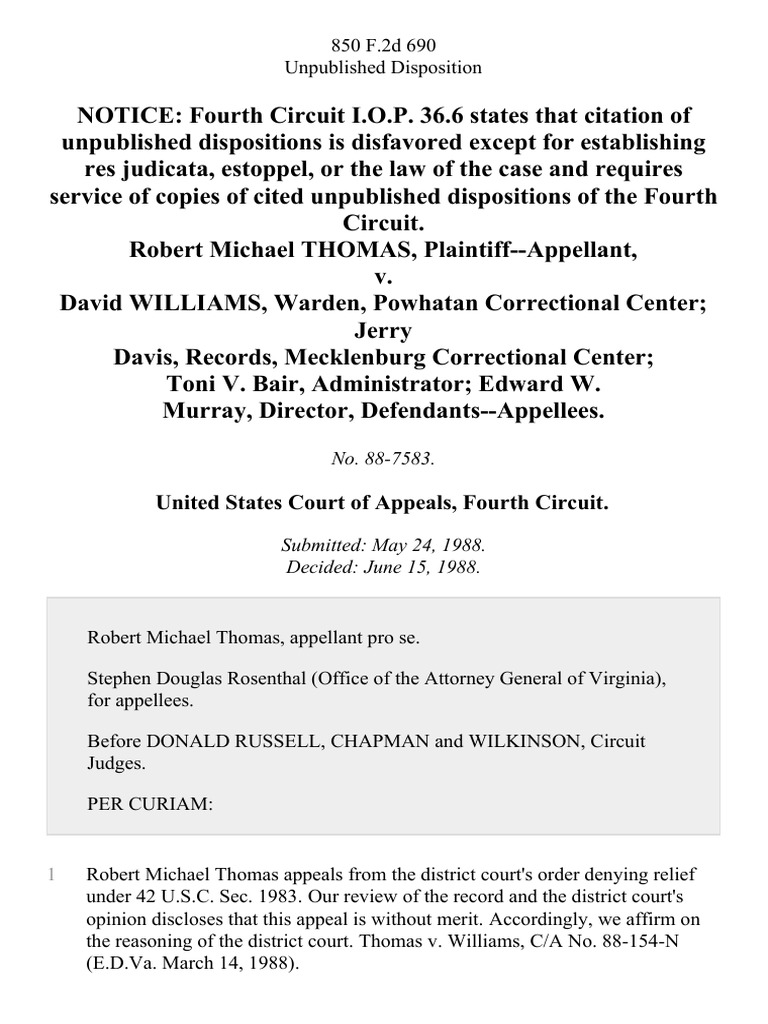 Fourth Circuit Court Records