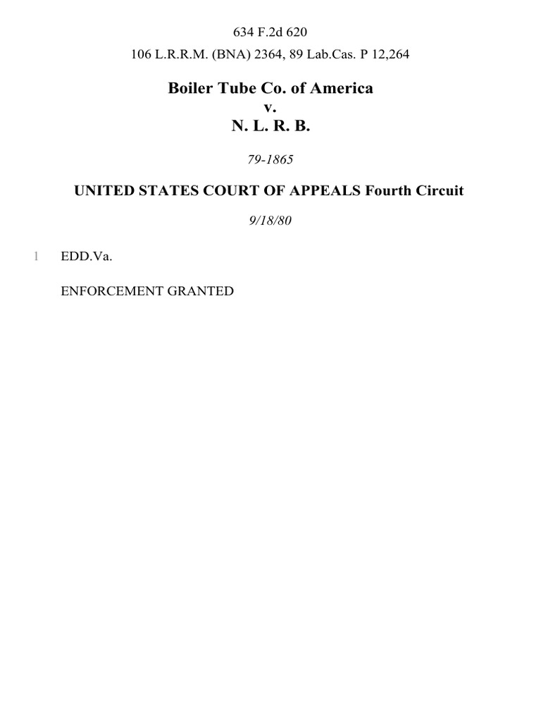 Boiler Tube Co. of America v. N. L. R. B, 634 F.2d 620, 4th Cir. (1980