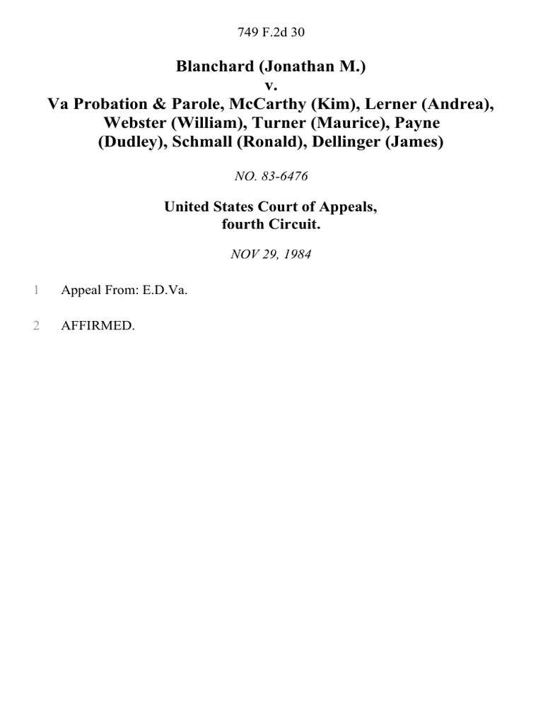 Blanchard (Jonathan M.) V. Va Probation & Parole, Mccarthy (Kim