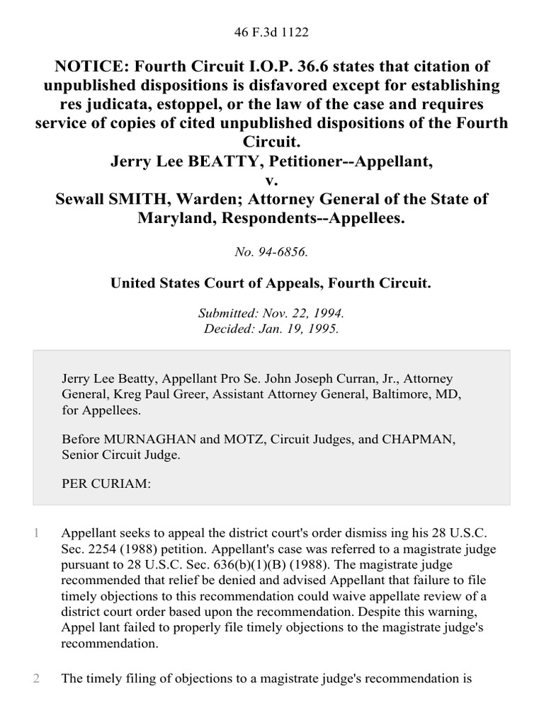 Jerry Lee Beatty v. Sewall Smith, Warden Attorney General of The State