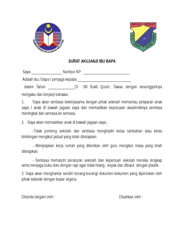 surat akujanji in english