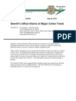 Sheriff's Office Warns of Major Crime Trend: For Immediate Release May 28, 2010