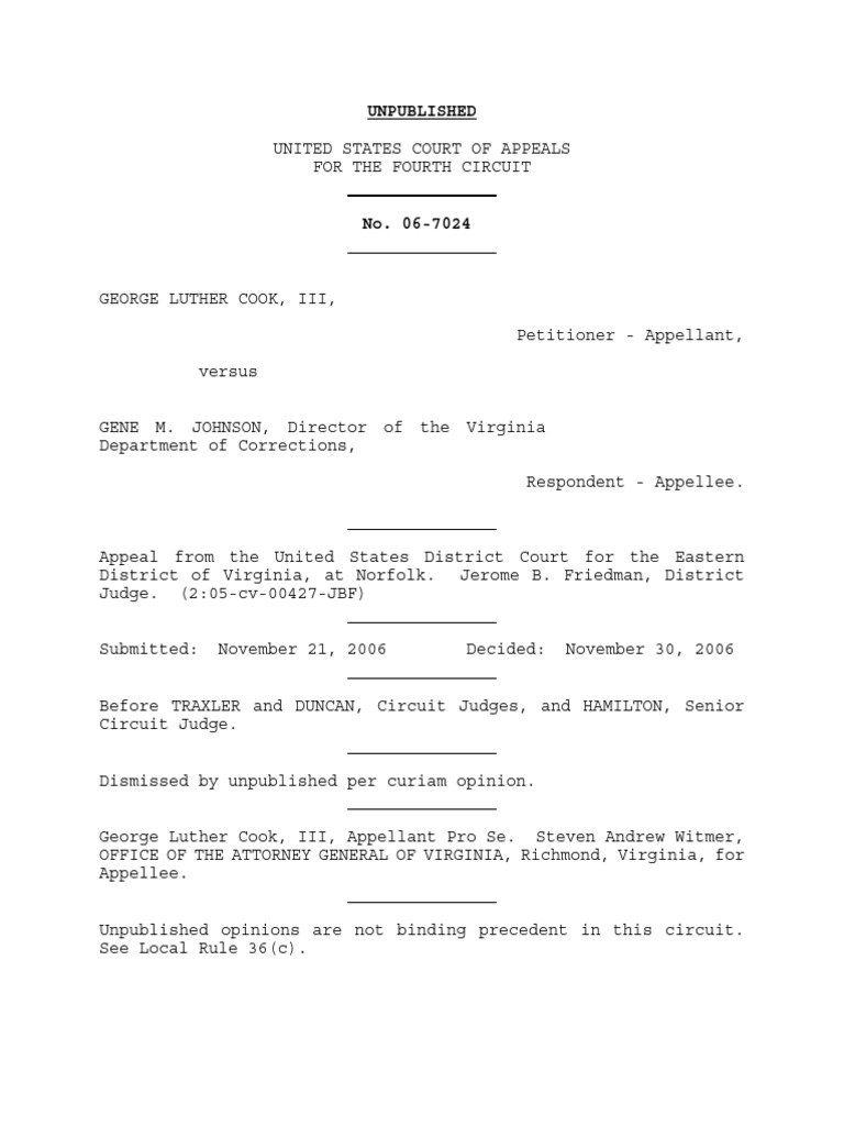 Appeal Dismissal: Cook v. Johnson Case | PDF | Law