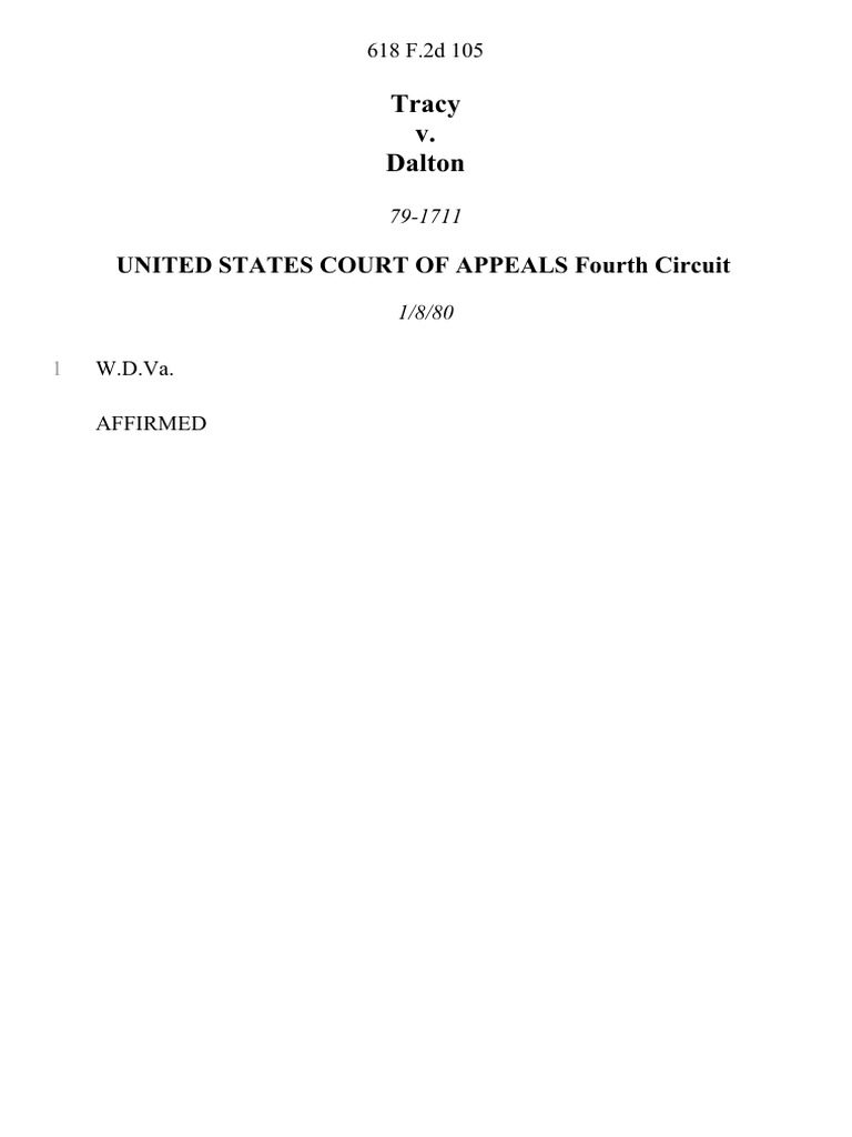 Tracy v dalton 618 f 2d 105 4th cir 1980 pdf