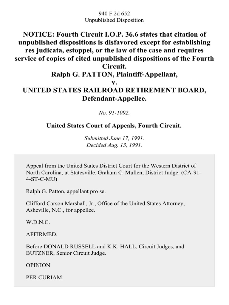 Ralph G. Patton v. United States Railroad Retirement Board, 940 F.2d ...