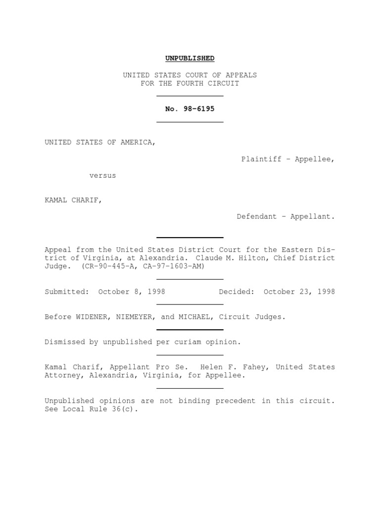 Fourth Circuit Dismisses Charif Appeal | PDF | Social Science