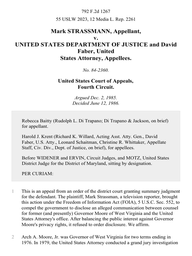 Mark Strassmann v. United States Department of Justice and David Faber