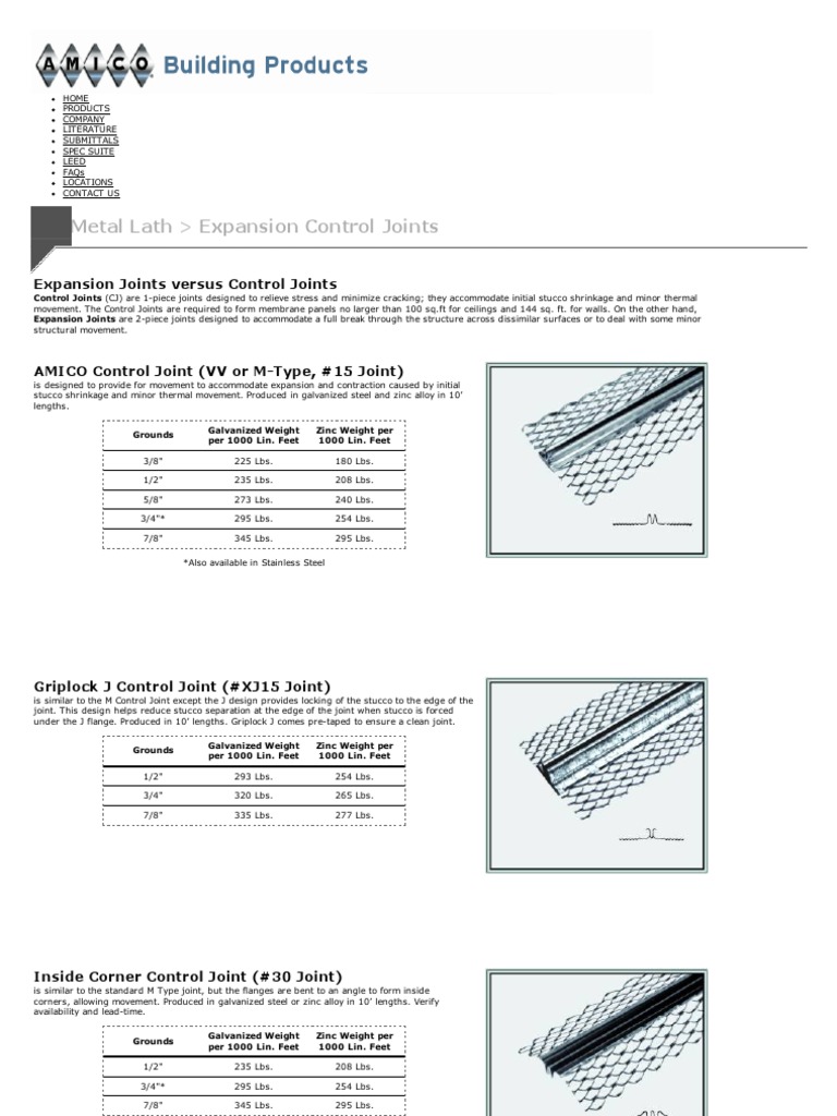 AMICO Metal Lath and Vinyl Bead Building Products Expansion Control