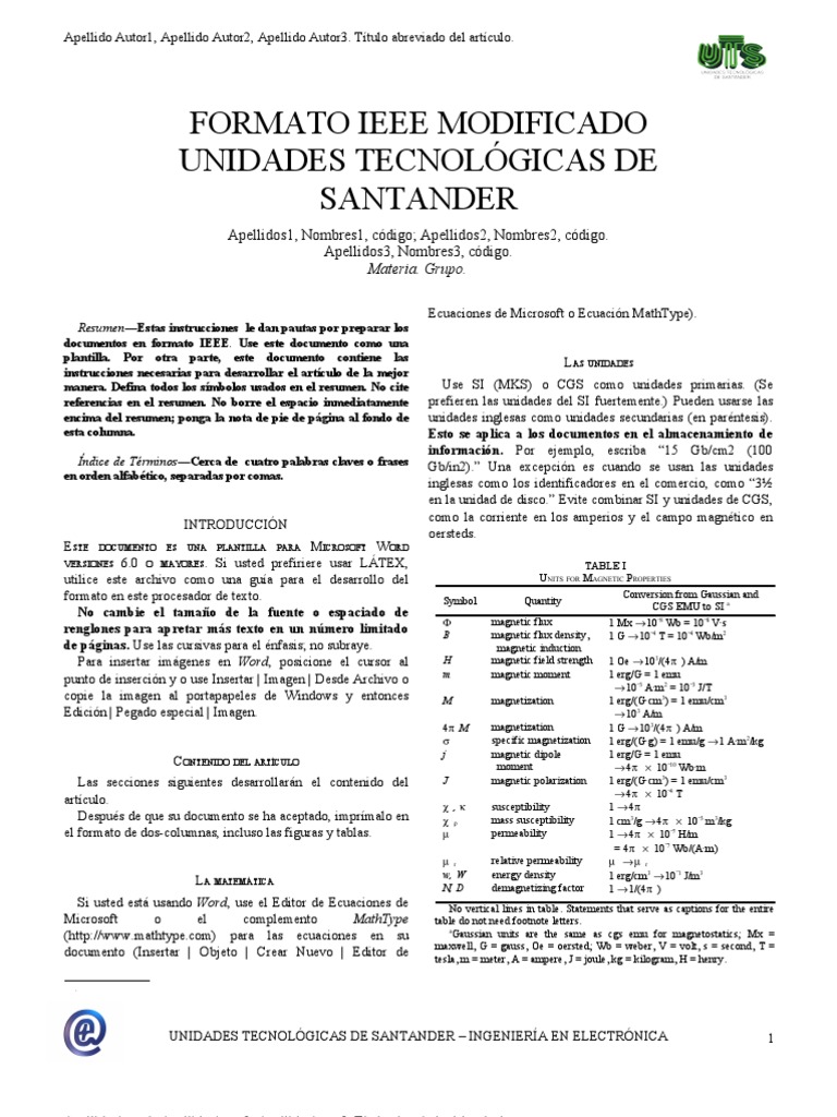 Plantilla IEEE para Word UTS | PDF | Comillas | Soporte
