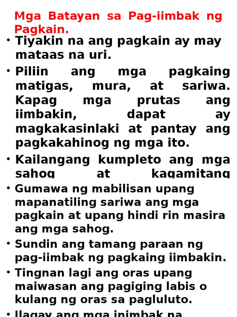 Mga batayan sa pag iimbak ng pagkain pdf