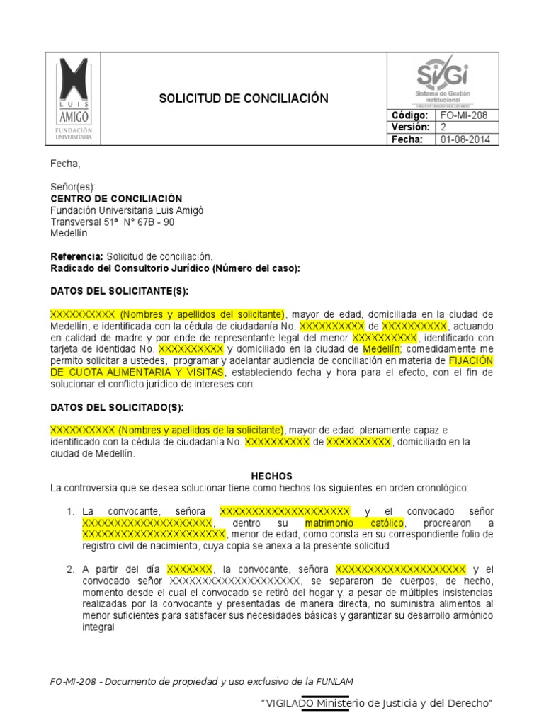 70 Modelo De Formato De Solicitud De Conciliacion Familia Salario Minimo Salario