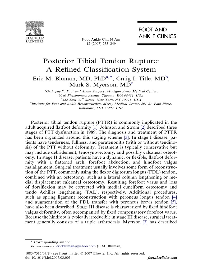 Refined Classification of PTTR | PDF | Foot | Ankle