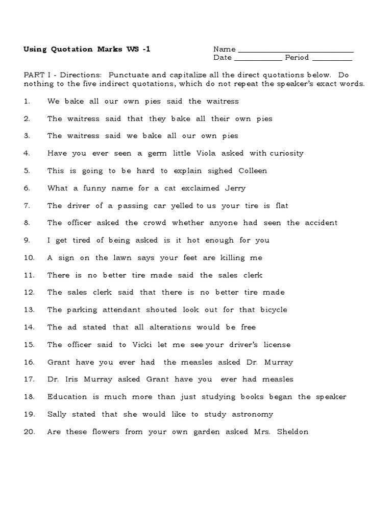 Quotation Marks Practice Worksheet | PDF