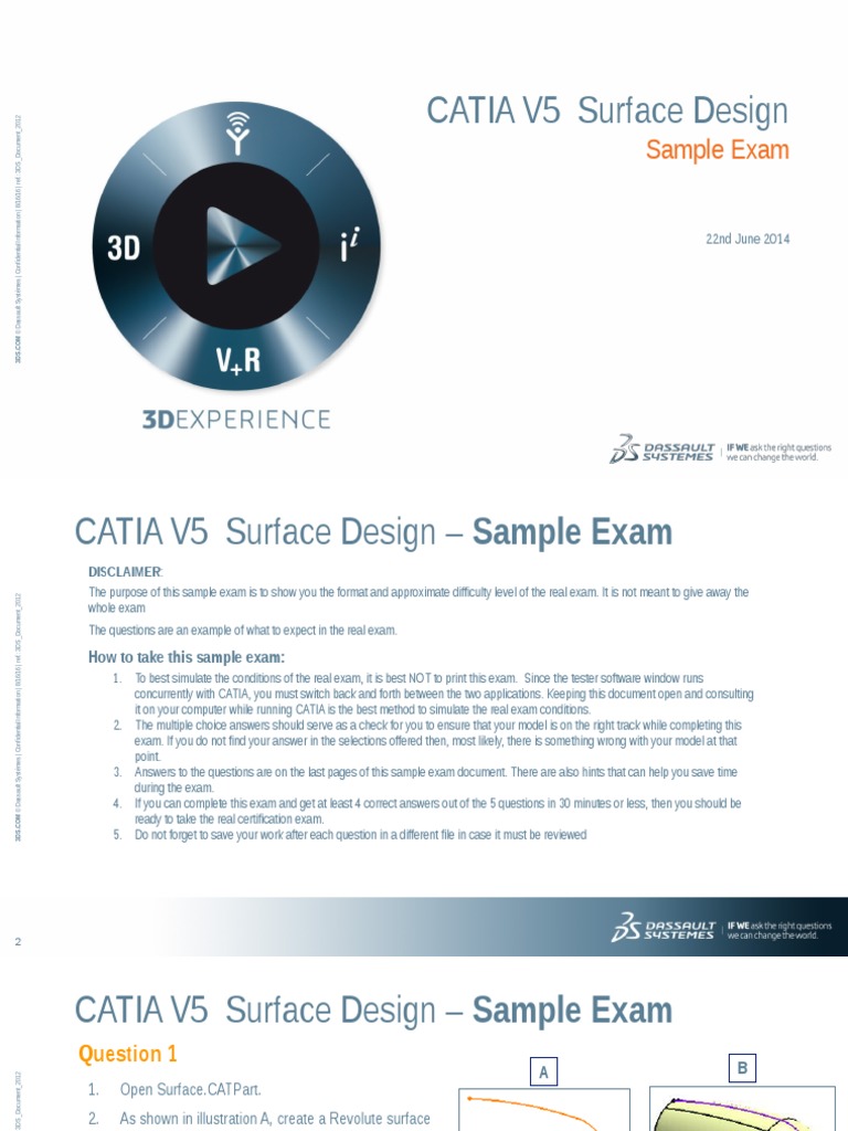 CATIA V5 Surface Design Sample Exam | PDF | Test (Assessment) | Computing
