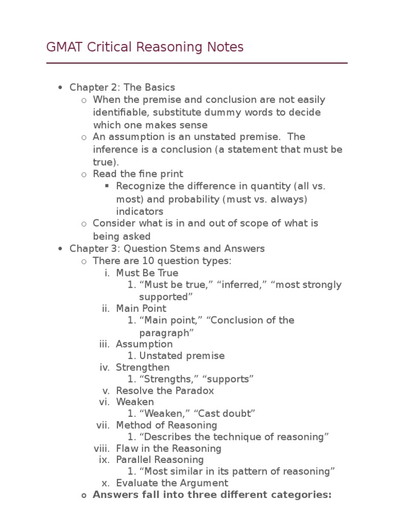 GMAT Critical Reasoning Guide | PDF | Argument | Philosophical Methodology