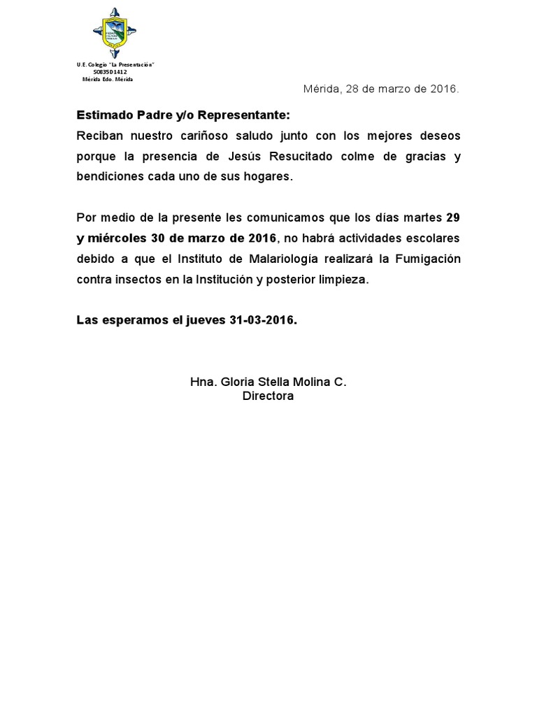 Comunicado de Fumigacion 28-03 | PDF