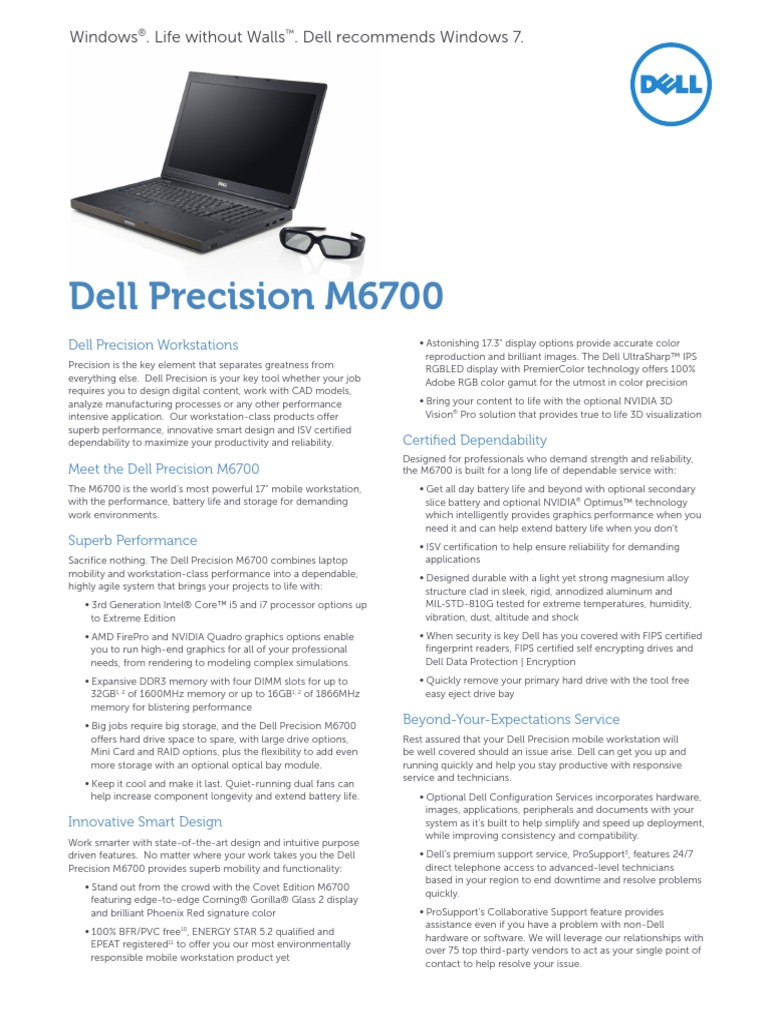 Dell Precision M6700 Datasheet Solid State Drive Secure Digital