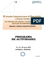 Programa de Actividades III Jornadas Latinoamericanas FH 2016