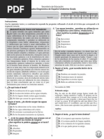 Prueba diagnóstica español PRE POST ESPANOL 9 y clave 