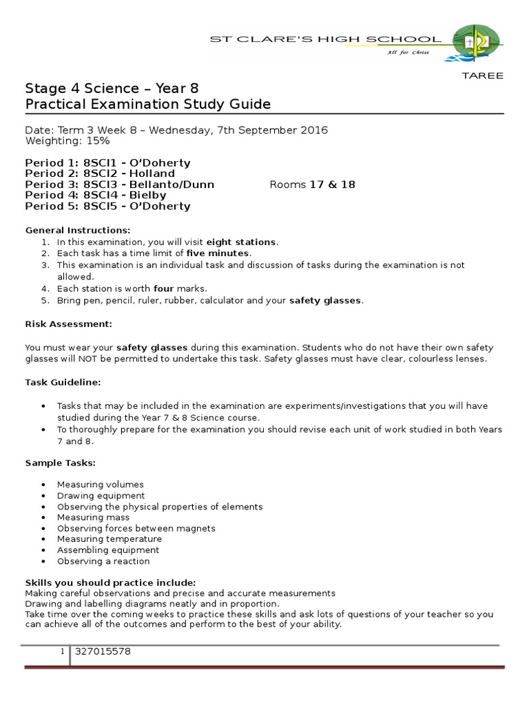 Year 8 Science Exam Study Guide | PDF
