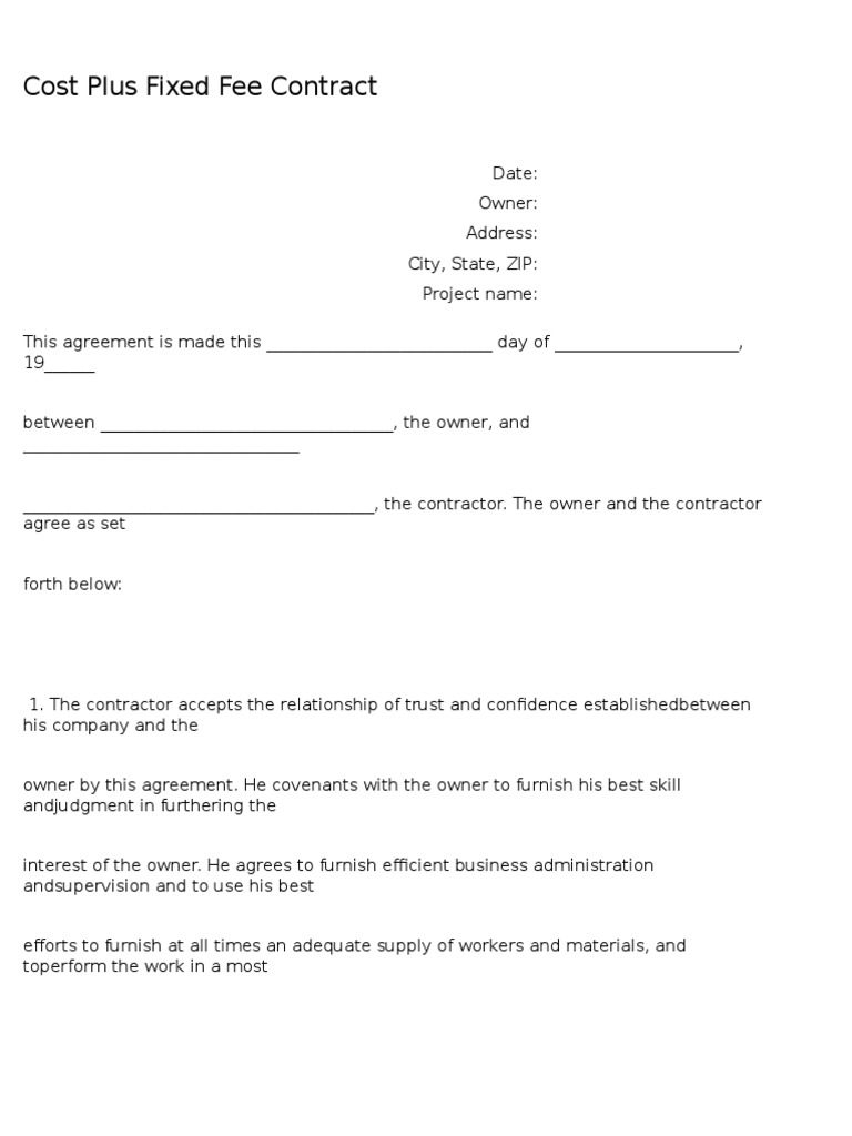 Cost Plus Fixed Fee Contract PDF