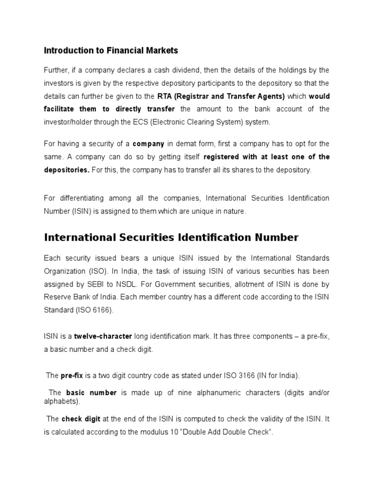 Introduction To Financial Markets: International Securities ...