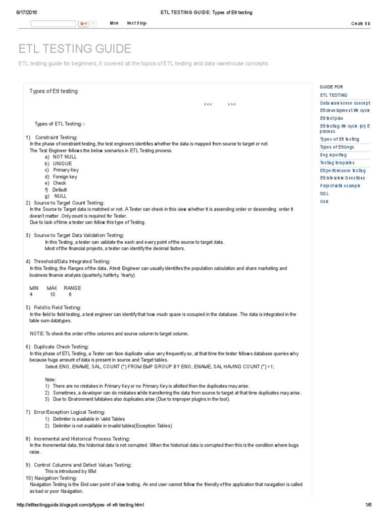 Etl Testing Guide - Types of Etl Testing | PDF | Software Testing ...