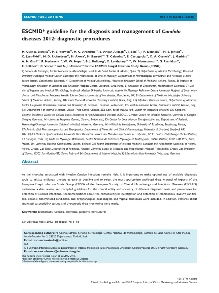 ESCMID Guideline For The Diagnosis and Management of Candida Diseases