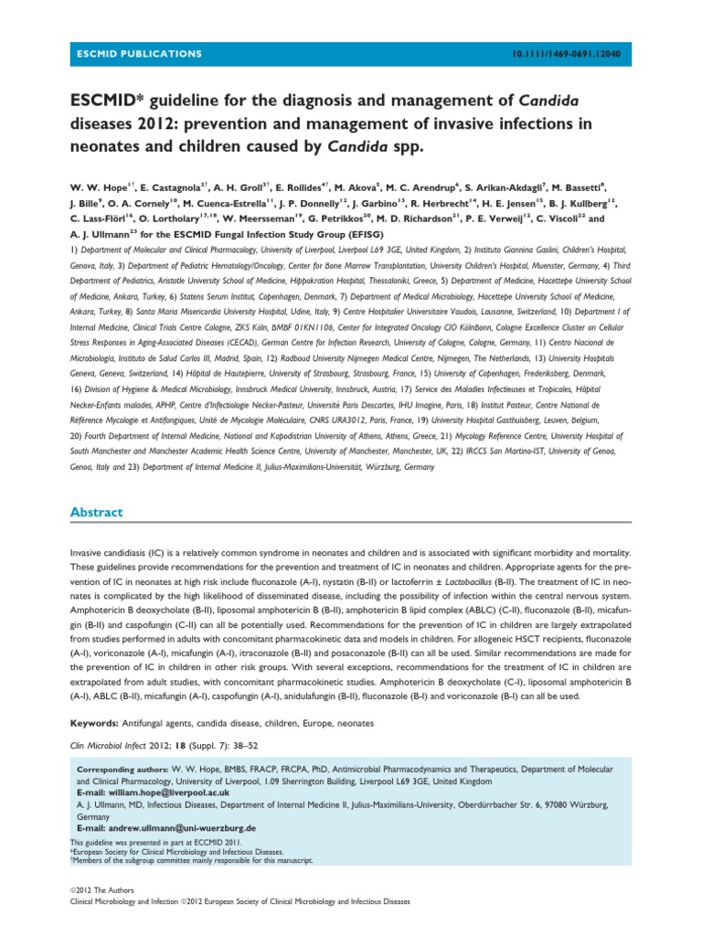 ESCMID* guideline for the diagnosis and management of Candida diseases